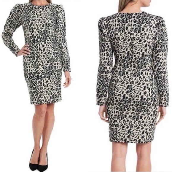 NWT Vince Camuto Long Puff Sleeve Animal Print Leopard Print Shift Dress size 0 - Picture 1 of 12